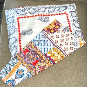 Anthropologie pillow sham cover coral orange gray blu maroon multi embroidered